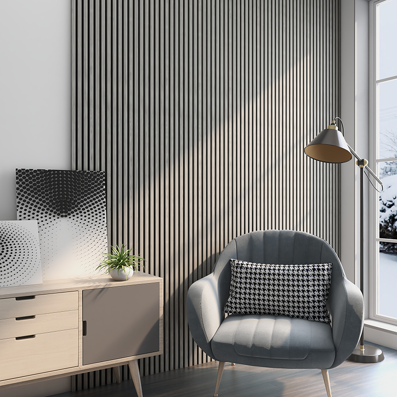 122mm Sulcado Small Grey Oak 3D Slat Wall Panel 2.6m image