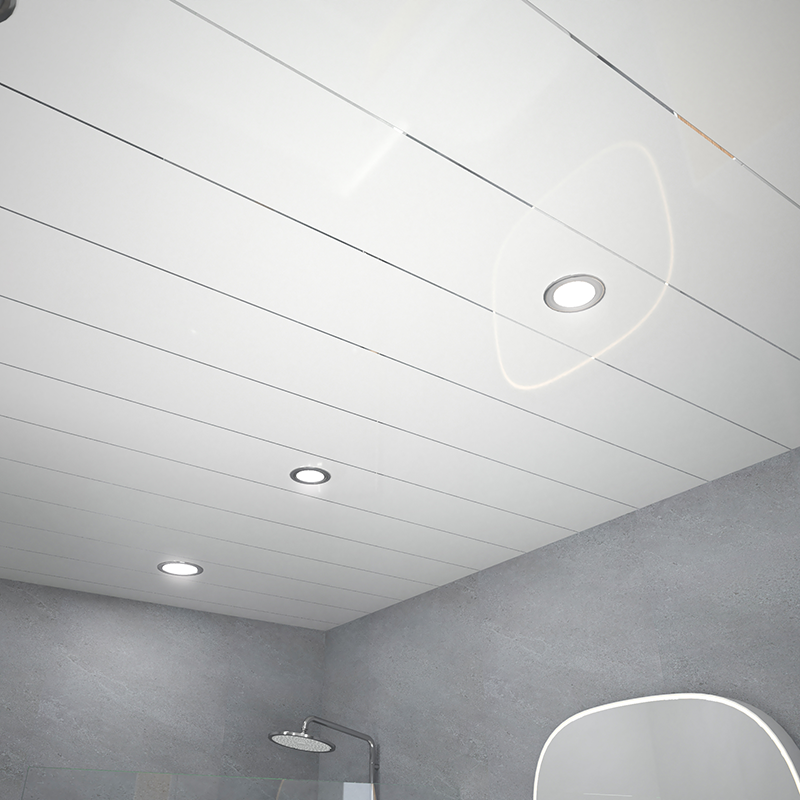 White with silver Strips (gloss) 10mm Zest Ceiling Panels 200mm x 4m Pk8 image