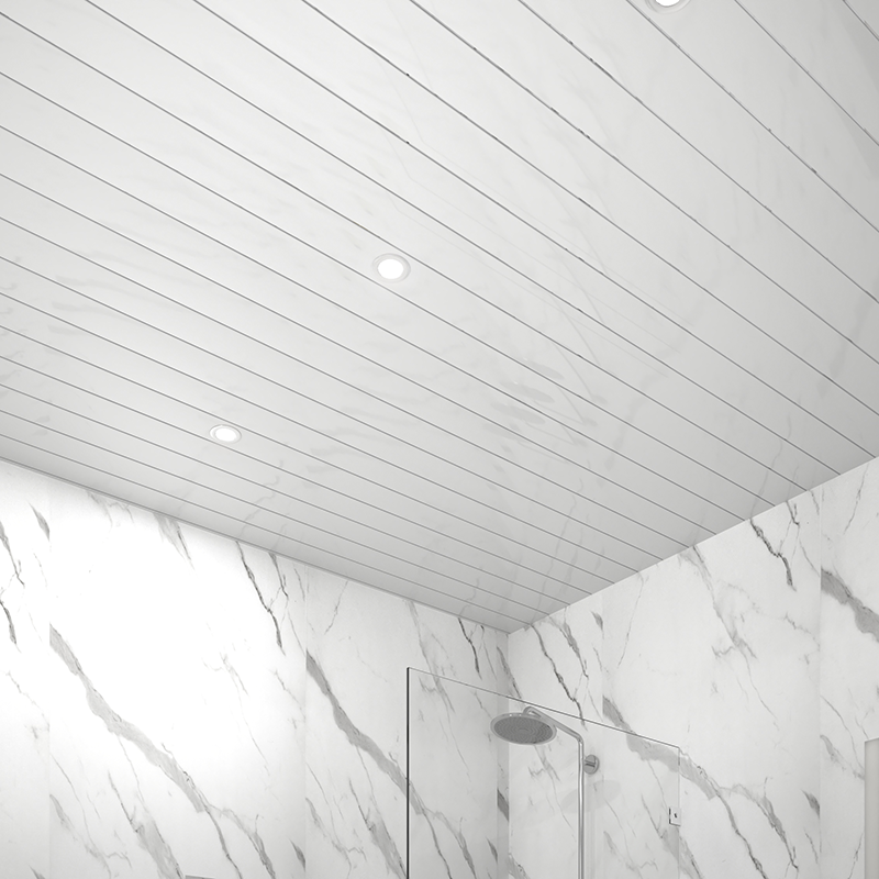 White with 2 silver Strips (gloss) 5mm Zest Ceiling Panels 200mm x 2.6m Pk4 image